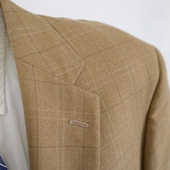 Hart Schaffner Marx Tan Basketweave Windowpane Sport Coat / Blazer 44L 2 Button‎ - Picture 2 of 13